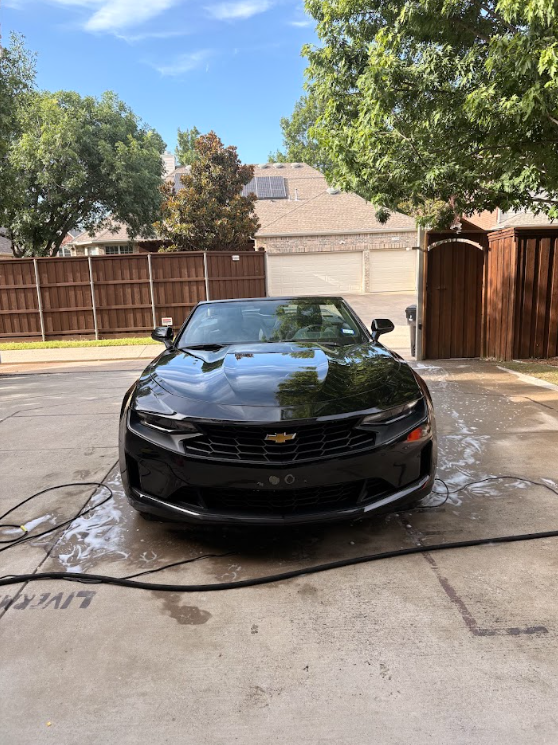 Chevrolet Camaro after exterior hand wash and detail in Frisco TX