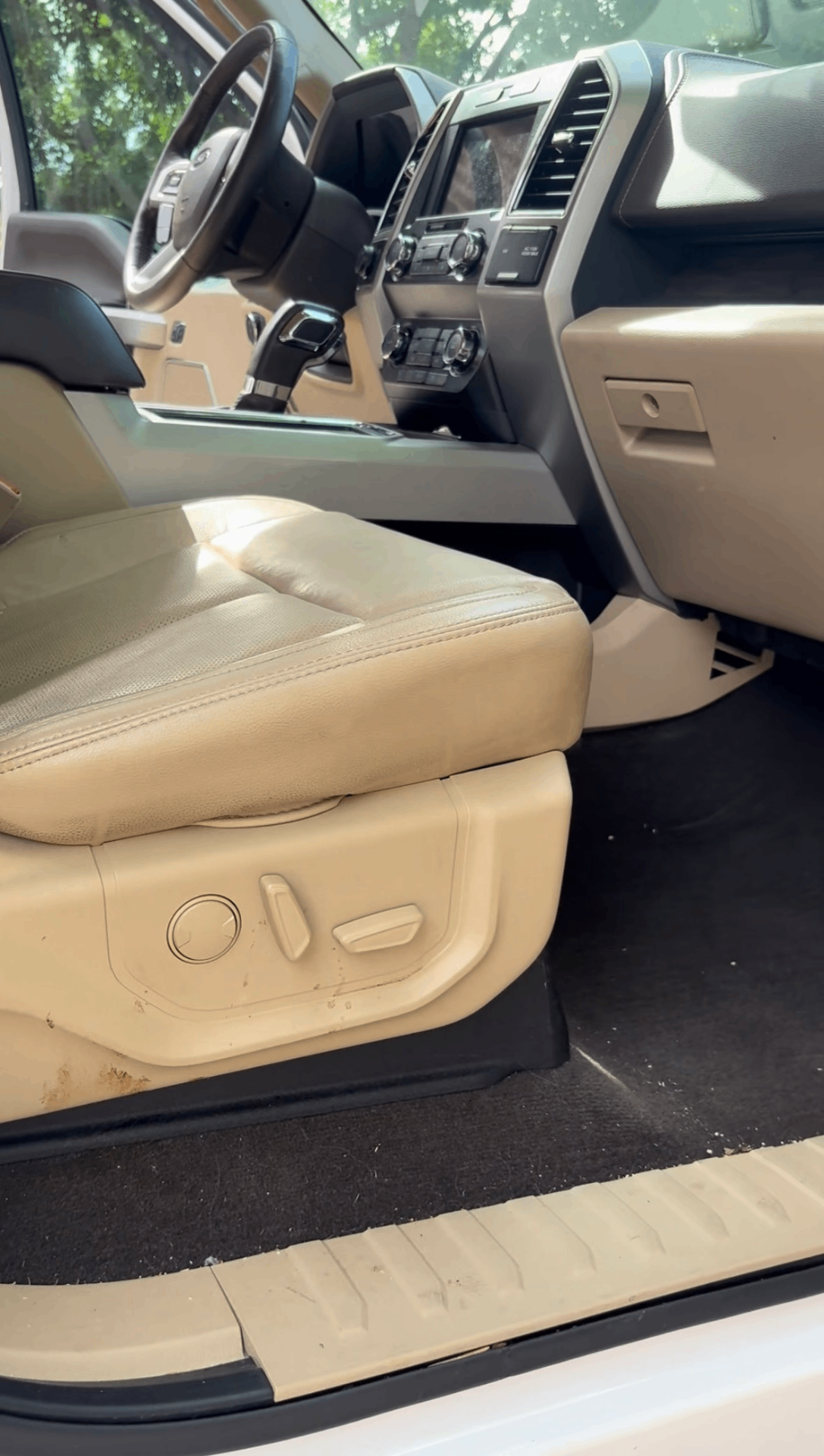 Dirty truck interior before mobile detailing in Frisco TX